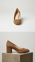 Suede Mocha Block Heel Court Shoe