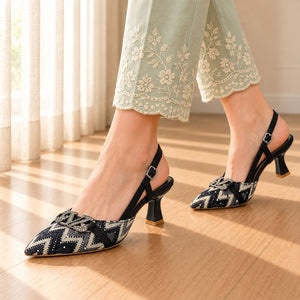 Floral Embroidered Chain Slingback
