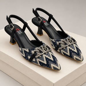 Floral Embroidered Chain Slingback