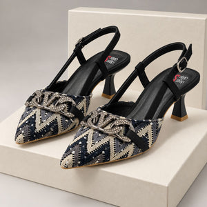Floral Embroidered Chain Slingback